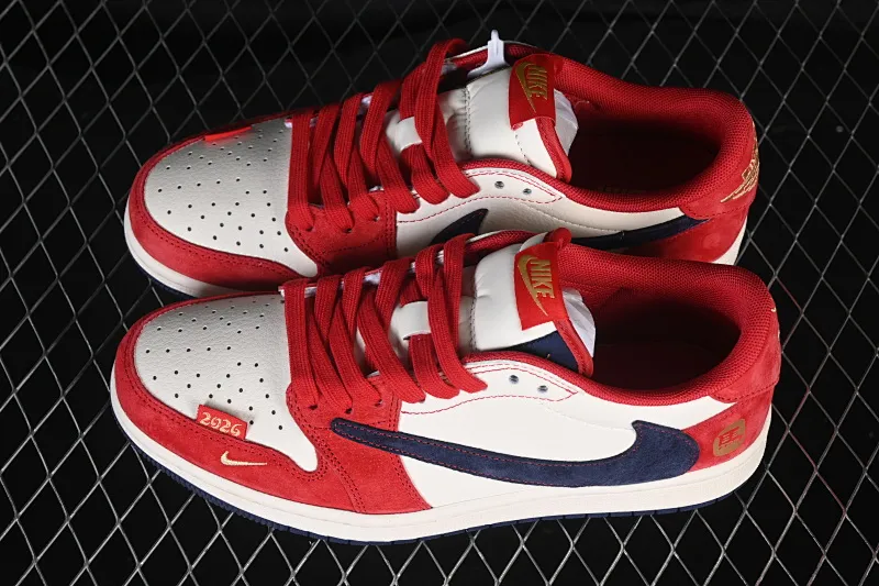 All categories Air Jordan Jordan series basketball shoes Air Jordan 1 Low high-end custom low-top sneakers Travis Scott x Fragment Design x Air Jordan 1 Low OG SP AJ1 Joe 1 Year of the Horse limited edition red, white and blue three-color stitching low-top cultural casual sneakers HG0026-024